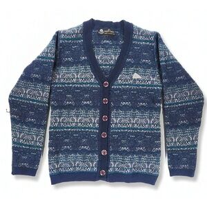 Monte Carlo Cardigan Small Fair Isle Sweater Wool Blend Geometric Knit Preppy